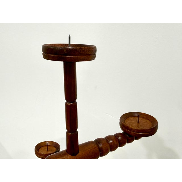 Mid-Century Modern German Turned Wood Candelabra Bad Bevenser Siebenstern by Hartwig Schmidt Advent Christmas For Sale - Image 3 of 7