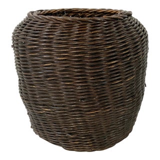 Vintage Woven Wicker Basket Planter For Sale