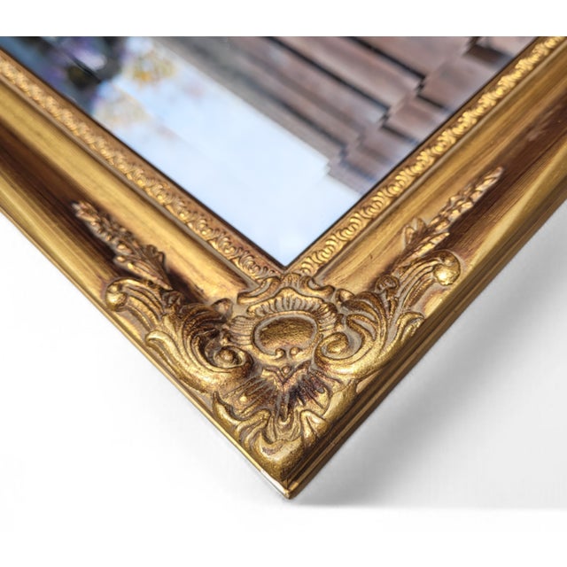Gold Antique French Louis XV Rococo Revival Facet-Cut Wall Mirror with Ornate Giltwood Frame, 1900s For Sale - Image 8 of 12