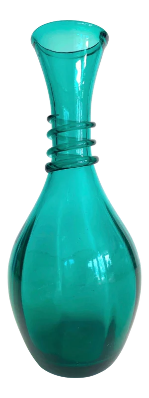 Vintage Mid Century Modern Teal Turquoise Etruscan Style Hand Blown Art Glass Bottle Vase