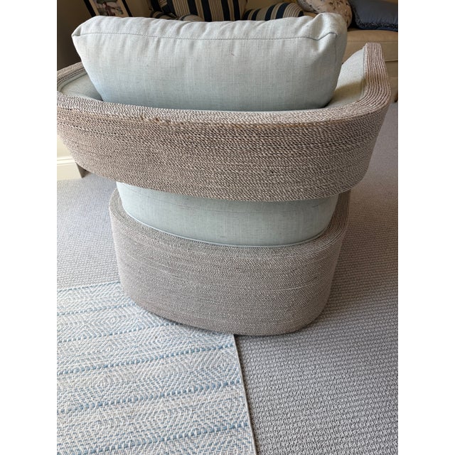 2020s Set of 4 Palecek Hadley Swivel Lounge Chairs-Whitewash+Custom Glacier Cushions For Sale - Image 5 of 7