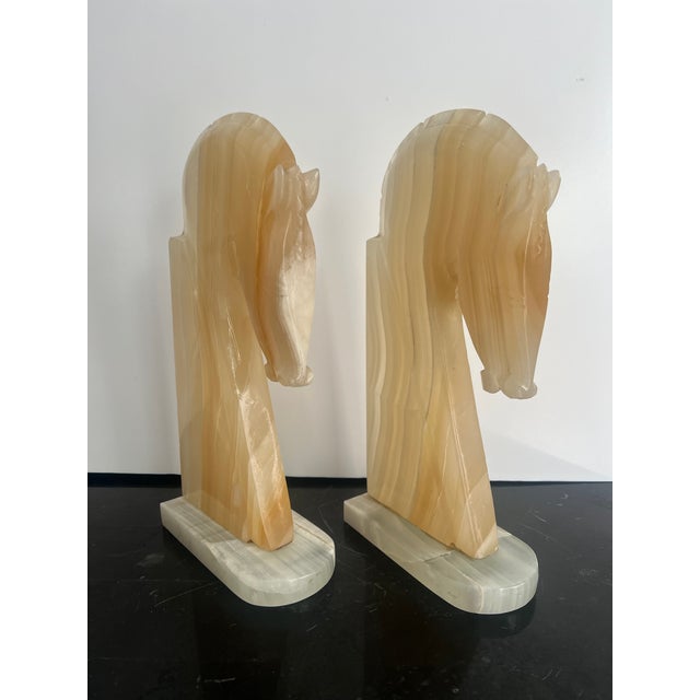 Stunning Extra Tall Vintage Onyx Horse Head Book Ends! Featured in Cream colors with veins of rich Caramel throughout....