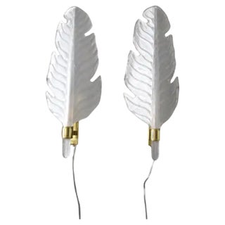 Glass Wall Lights in Pearly White Murano, 2000, Set of 2 For Sale