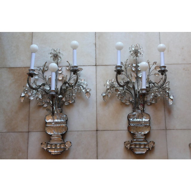 Monumental Signed Maison Bagues France Crystal Floral Bouquet Wall Sconces a - Pair For Sale - Image 12 of 12