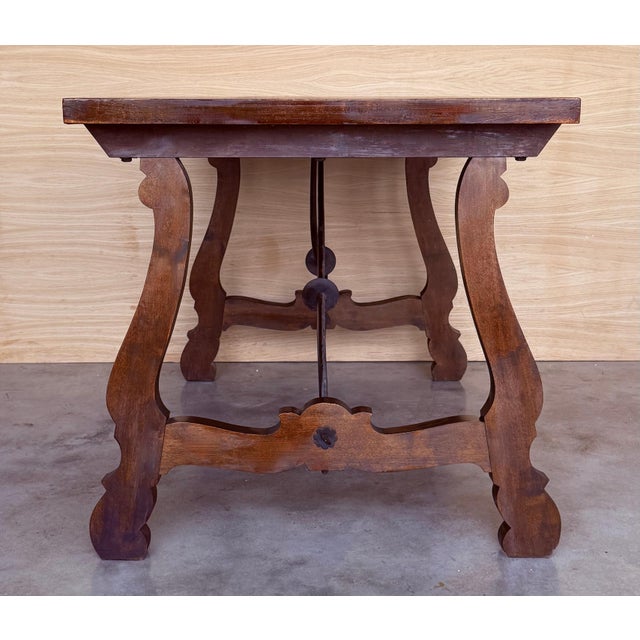 20th Dining or Console Table of Walnut with Lyre Legs and Heavy Top, Spain For Sale - Image 13 of 18
