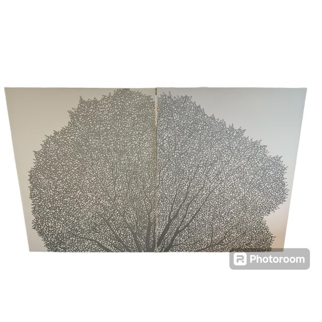 Enhance your space with this striking pair of large silver coral canvases, perfect for adding a touch of coastal elegance...