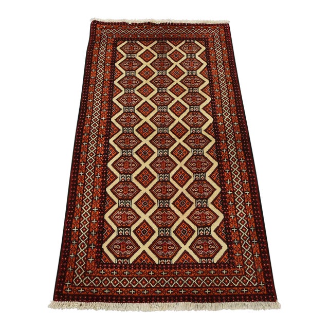 Baloch Rug 3’1” X 5’7” Ivory Wool Vintage Tribal Hand-Knotted Oriental Carpet For Sale