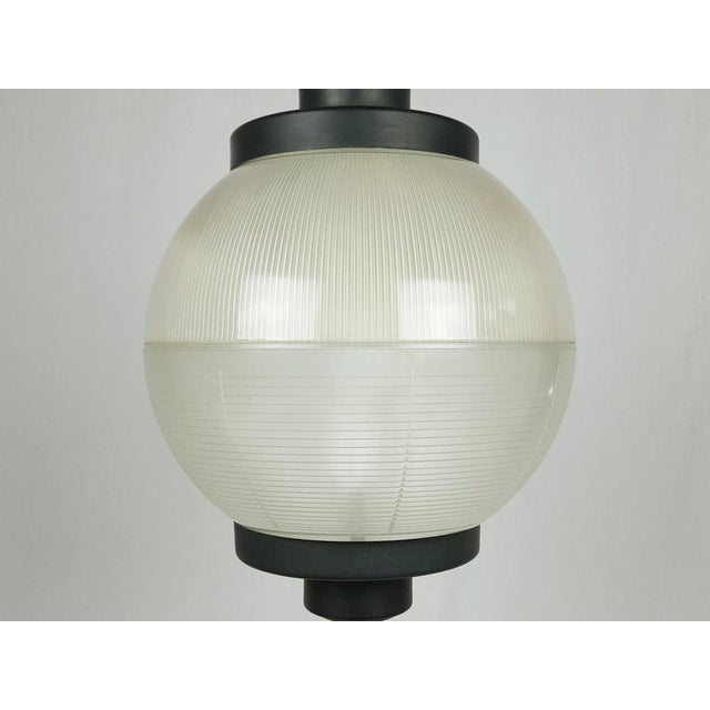 Mid-Century Modern Mid-Century Black Aluminum Azucena Pendant Lamp with Brass & Molded Glass Shade, 1950s For Sale - Image 3 of 9