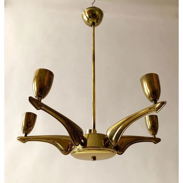 French Brass Chandelier, 1950s For Sale - Image 9 of 12