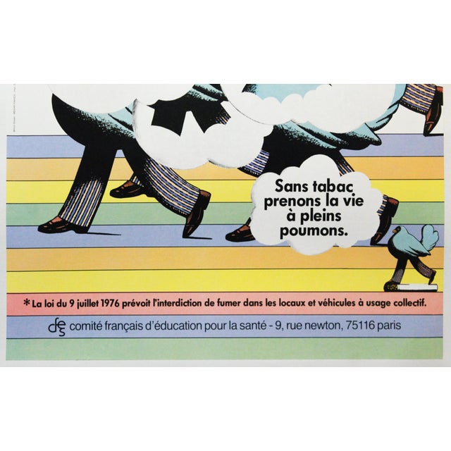 French 1976 Original French Poster Against Smoking - "Ne Fumez Pas, N'enfumez Plus* Merci..." - Linen Backed For Sale - Image 3 of 4