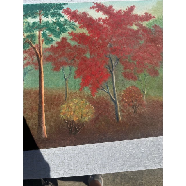1990s Colorful Trees and Foliage Landscape Painting on Canvas For Sale - Image 4 of 8