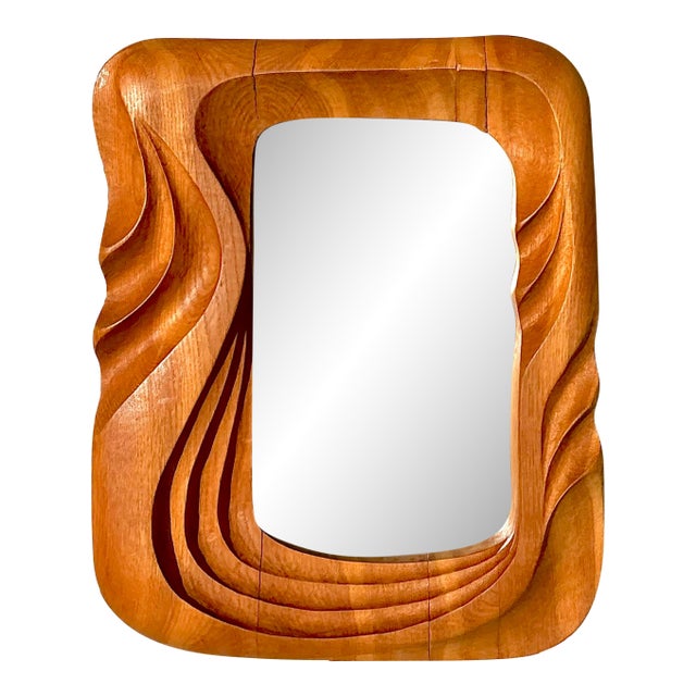 Vintage Hand Carved Wave Mirror For Sale