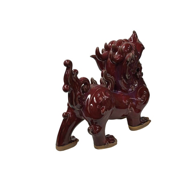 Chinese Chinese Artistic Purple Red Oxblood Color Glaze Ceramic Fengshui Pixiu Figure For Sale - Image 3 of 11