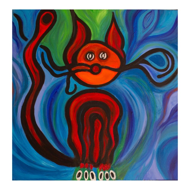 Ready to Be Me (Cat) — Abstract Expressionist Painting, Acrylic on Canvas, 36 × 36 In, Square Format For Sale