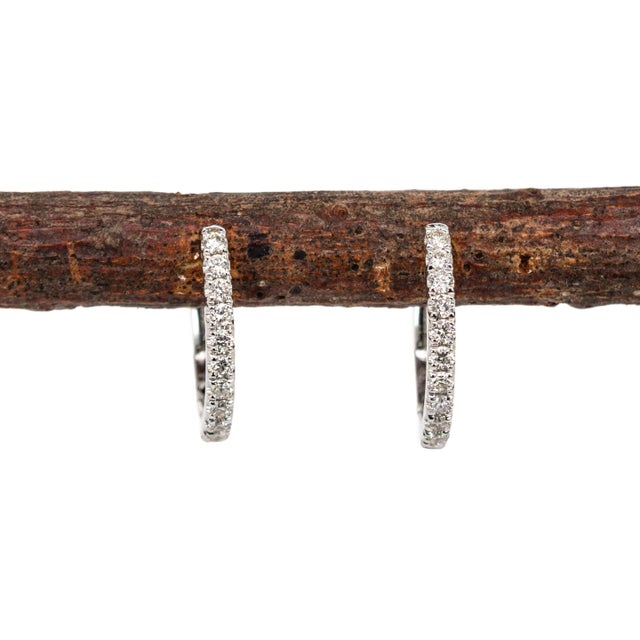 2020s 14k Solid Gold Natural Earth Mined Diamond Hoops | Latch Back Closure For Sale - Image 5 of 7