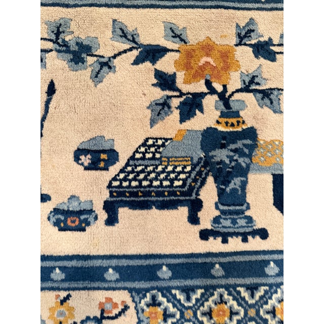 Navy Blue 1940s Chinese Art Deco Rug With Scholar’s Objects Motif 2'4" X 4'5" For Sale - Image 8 of 12