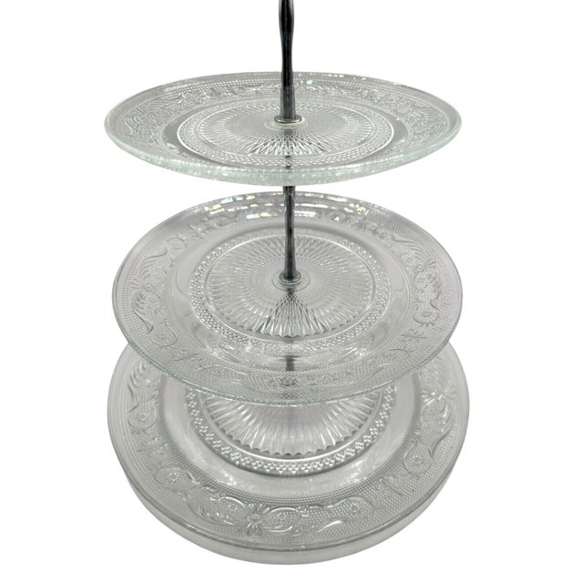 Vintage 3-Tier Pressed Glass Serving Stand For Sale - Image 11 of 12