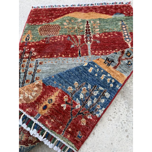 Textile Gabbeh Caravan Red & Green Hand-Knotted Wool Area Rug For Sale - Image 7 of 12