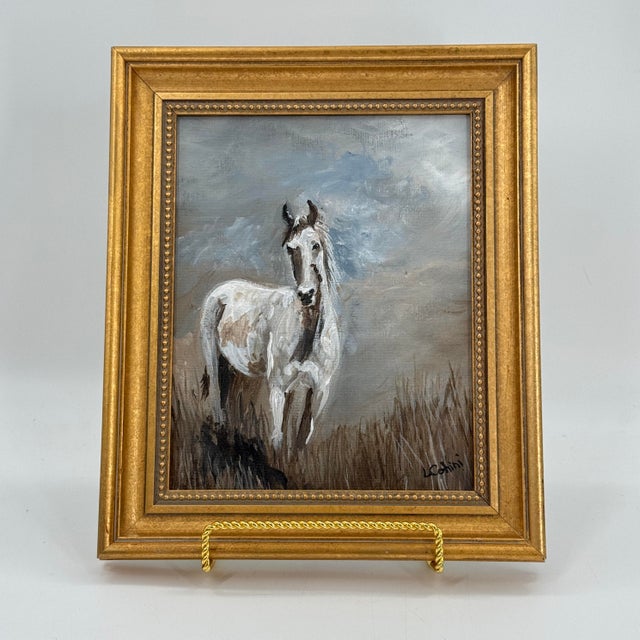 Paint Original Equestrian Horse Oil Painting Signed Gold Gilt Frame For Sale - Image 7 of 11