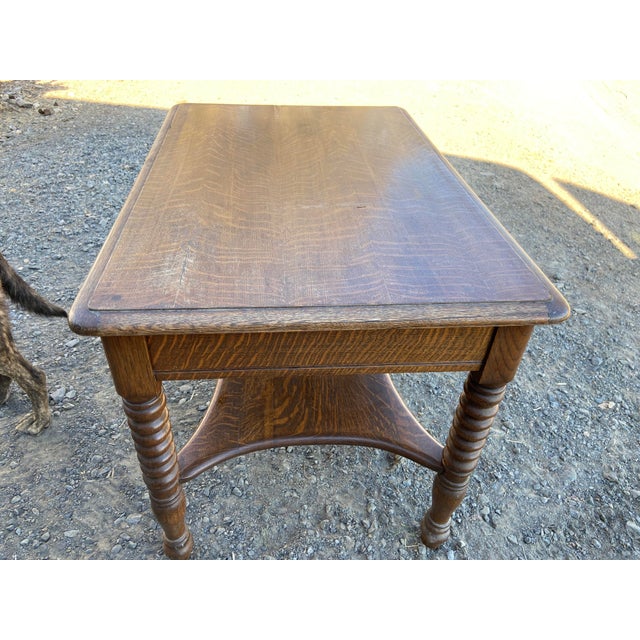 Antique Oak Arts and Crafts Mission Library Table Wirh Twisted Legs Needs Restoration For Sale - Image 16 of 18