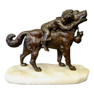 Late 19th Century Dog & Child, Bronze by Joseph Francois Victor Chemin For Sale