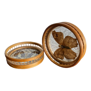 Vintage Bamboo-Framed Coasters With Pressed Butterflies