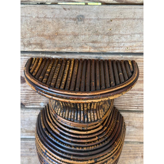 Vintage Boho Sculptural Pencil Rattan Wall Sconces With Ribbed Urn Form For Sale In Naples, FL - Image 6 of 11