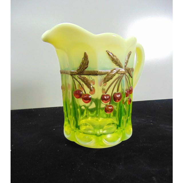 Moser Victorian Style Vaseline Glass Pitcher & 6 Glasses Chairish