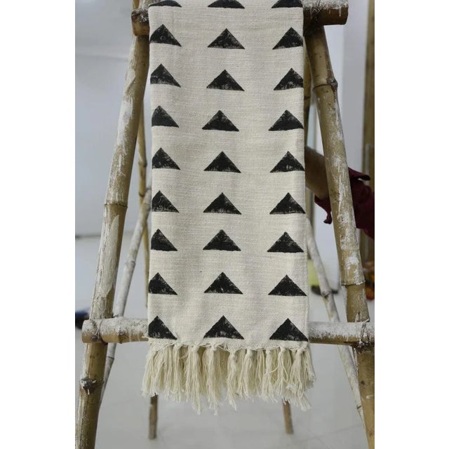 Contemporary Cotton Handwoven Block Printed Throw Blanket For Sale - Image 4 of 6