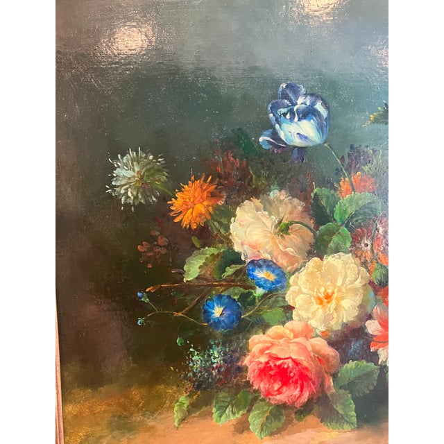 Blue 1910s Great Still Life Floral Oil on Canvas Painting, Framed For Sale - Image 8 of 8
