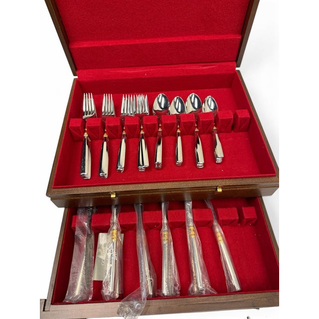 Mid-Century Modern Vintage Gorham Aureate Collection Gold Accent Flatware Service for 12 - With Chest - 68 PCS Total For Sale - Image 3 of 8