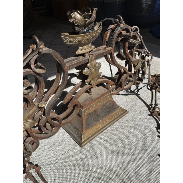 2000 - 2009 Hand-Forged Wrought-Iron Custom Made Light Fixture For Sale - Image 5 of 6