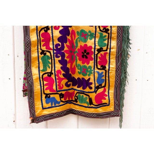 Long Mid-Century Vibrant Yellow Suzani Runner For Sale - Image 4 of 8