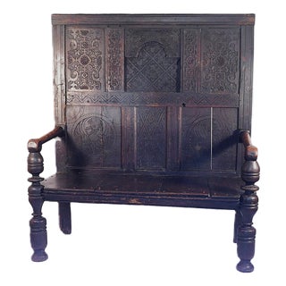 Jacobean Carved Oak Settle, English, C. 1680 For Sale
