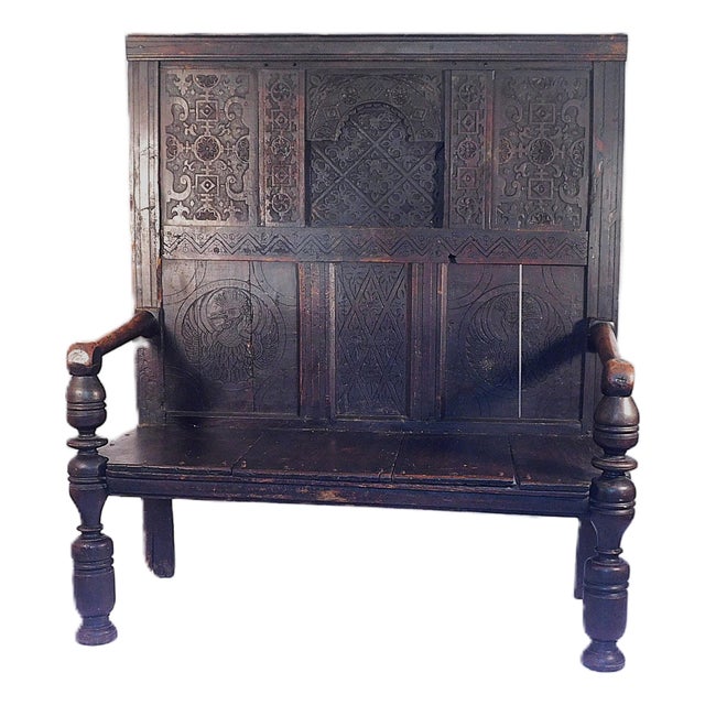 Jacobean Carved Oak Settle, English, C. 1680 For Sale