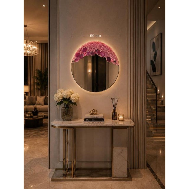 Contemporary Crystal Rose Illuminated Mirror in Quartz and Agate by Sev Art Gallery For Sale - Image 3 of 7
