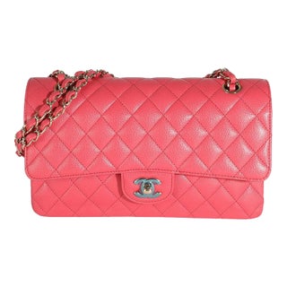 Dark Pink Quilted Caviar Medium Classic Double Flap Bag For Sale