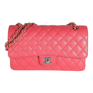 Dark Pink Quilted Caviar Medium Classic Double Flap Bag