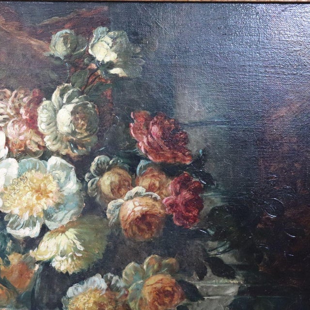 Still Life with Flowers and Fruits, 1800s, Large Oil on Canvas, Framed For Sale - Image 17 of 18