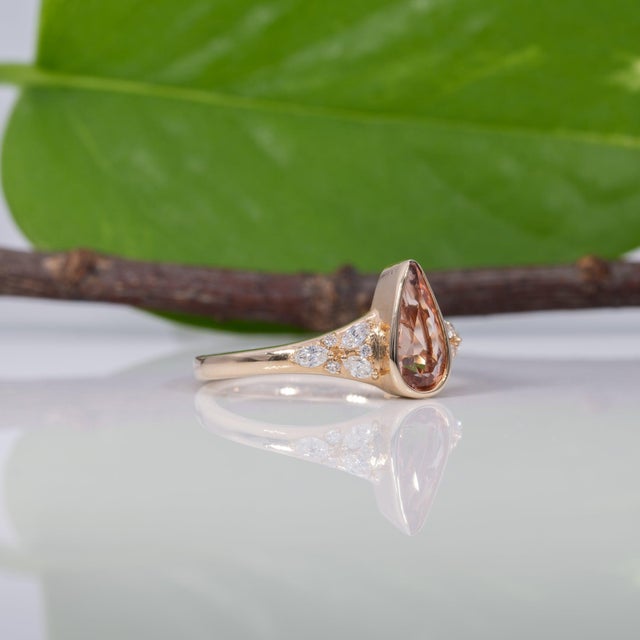 Metal 1.1Ct Imperial Topaz Ring With Natural Diamond Accents: Solid 14k Gold, 10x5mm, Size 6.75 For Sale - Image 7 of 9