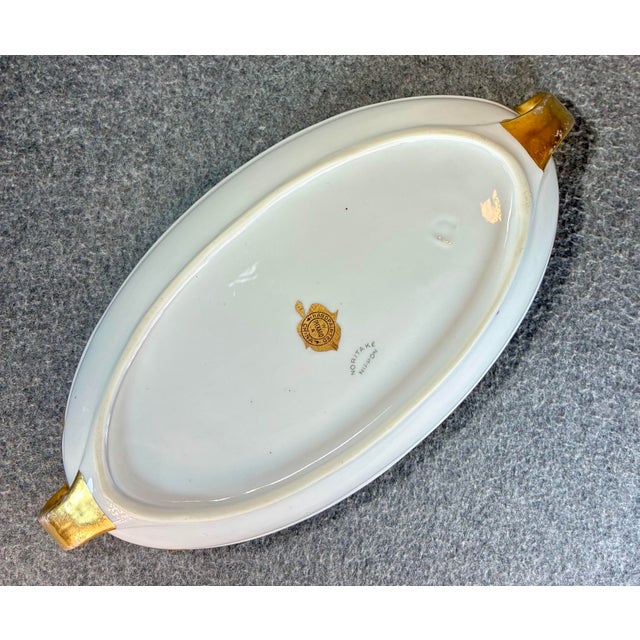 White Antique Pickard Handled Porcelain Oval Serving Dish For Sale - Image 8 of 9