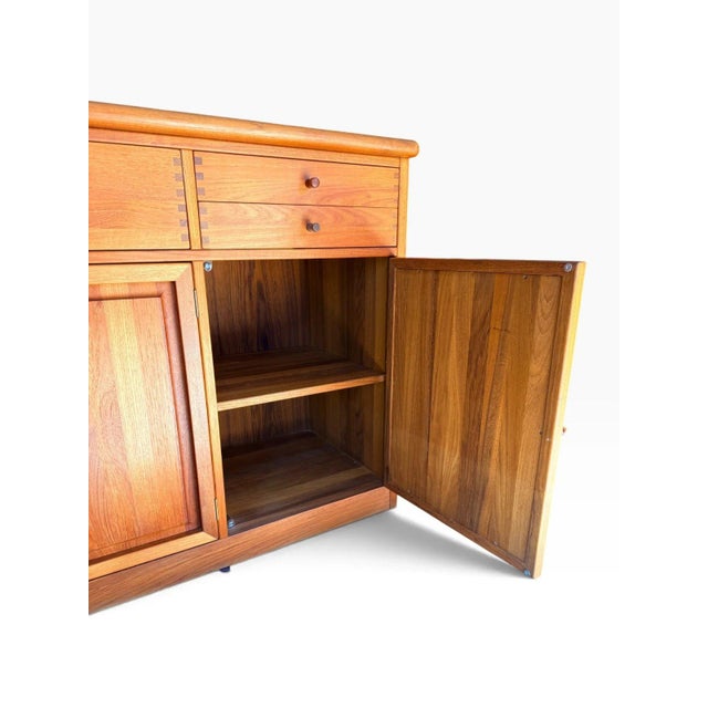 Wood Mid-Century Danish Solid Teak Sideboard Credenza Attributed to Nissen & Gehl For Sale - Image 7 of 17