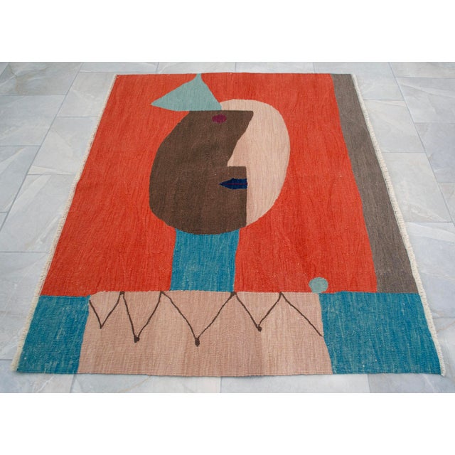Paul Klee Paul Klee "Clown "Inspired Hand Woven Area Rug & Wall Decor - 3′10″ × 5′4″ For Sale - Image 4 of 14