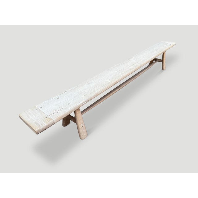 Andrianna Shamaris Impressive Milky Toned Teak Wood Long Bench For Sale - Image 11 of 18