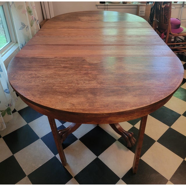 Arts & Crafts 1920s Lion Clawfoot Oak Pedestal Table For Sale - Image 3 of 12