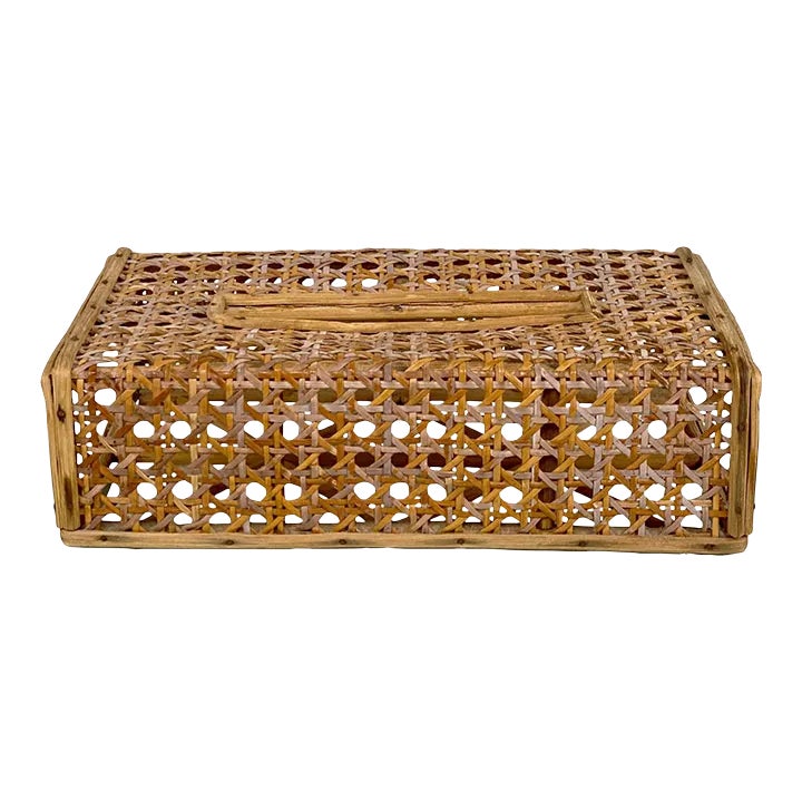 Vintage Boho Coastal Rattan Natural Woven Cane Tissue Box Cover Holder