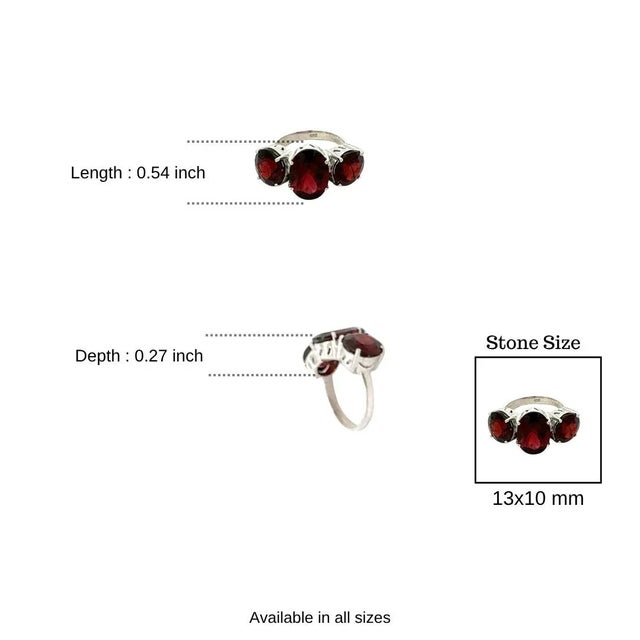 Classic 925 Silver Three Stone Prong Set Statement Ring With Red Garnet - Size 6.5 For Sale - Image 11 of 14