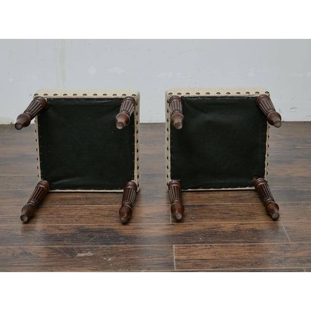 Pair of 19th Century English Oak Stools with Custom Linen Upholstery For Sale - Image 10 of 11