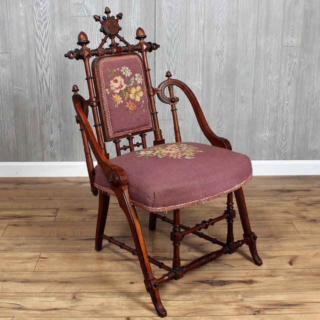 Hunzinger Needlepoint Walnut Chair | Chairish