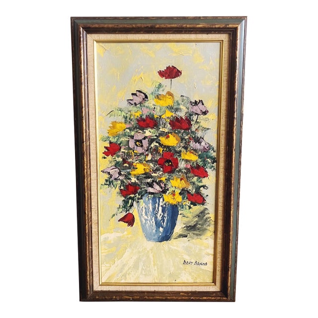 Vintage Signed “Bert Brand” Original Floral Oil Painting For Sale
